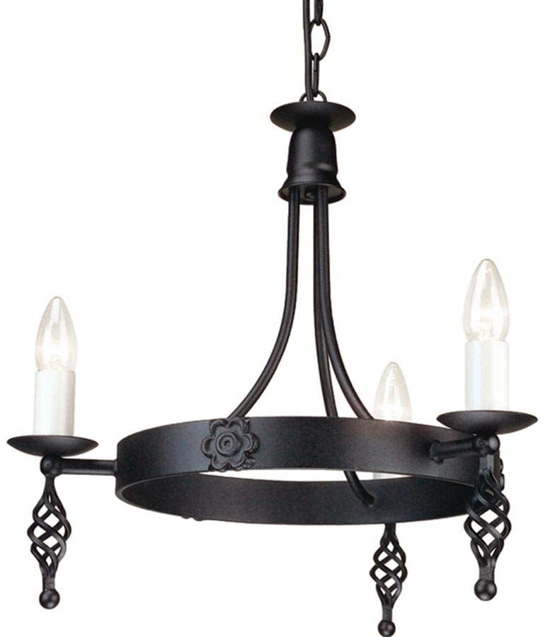 Belfry Medieval Black 3 Light Cartwheel Chandelier UK Made