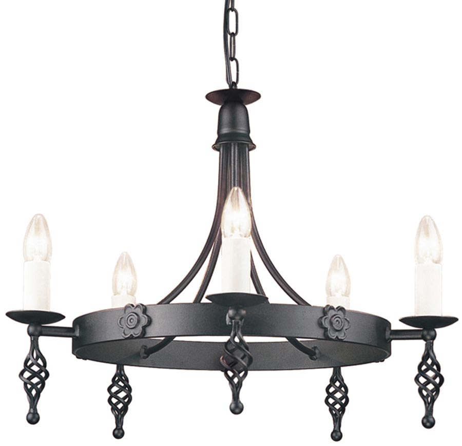 Belfry Black Finish Gothic Cartwheel 5 Arm Chandelier UK Made