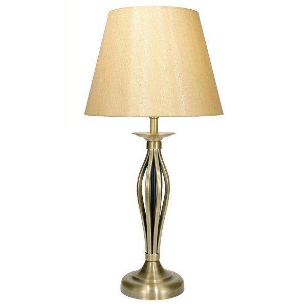 Dar Bybliss 1 Light Table Lamp Antique Brass Gold Shade