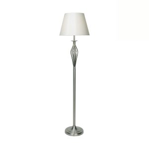 Bybliss 1 light floor lamp in satin chrome with cream shade on white background