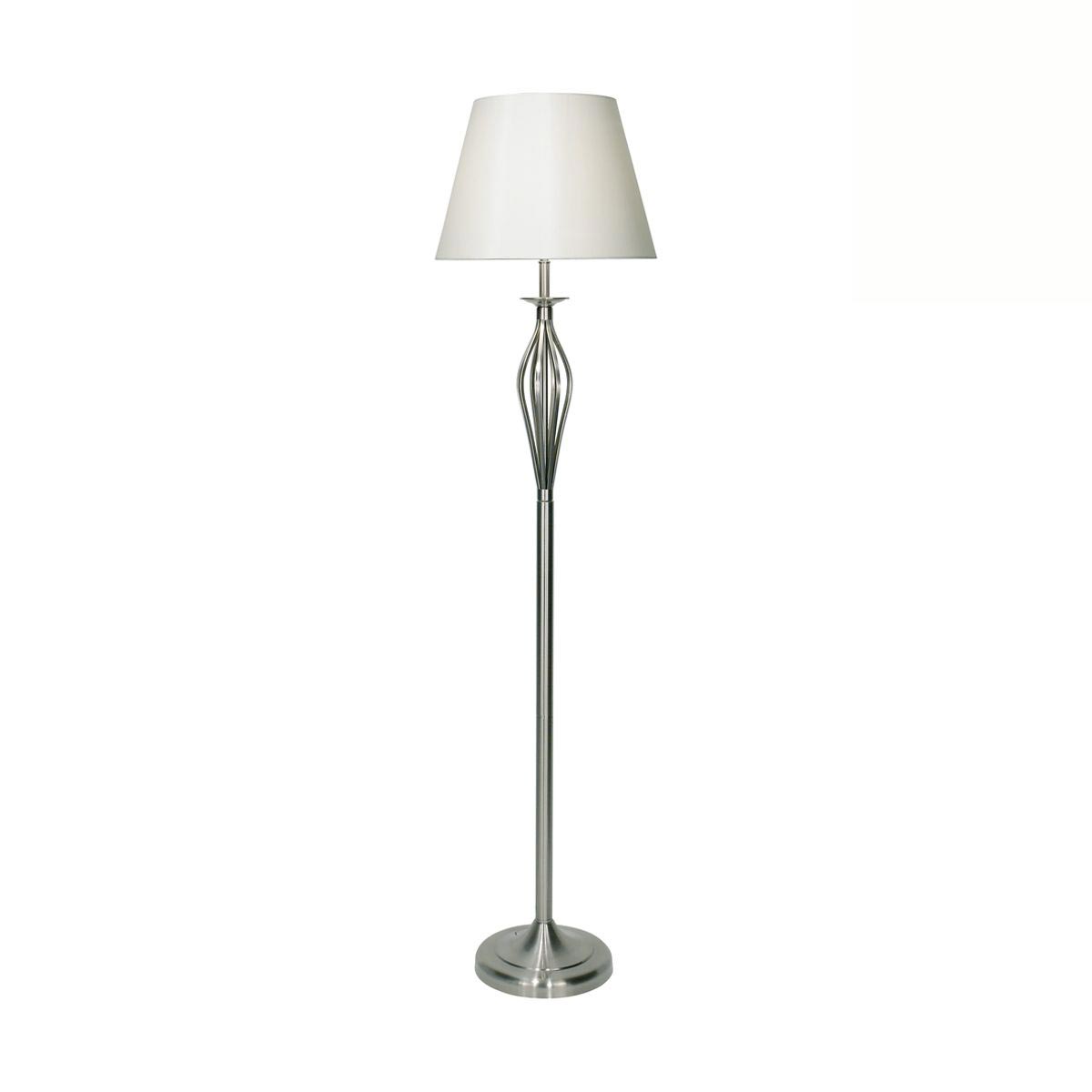 Dar Bybliss 1 Light Floor Lamp Satin Chrome Cream Shade