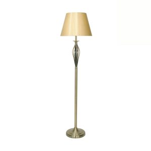 Bybliss 1 light floor lamp in antique brass with gold shade on white background