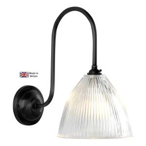 Cambridge single wall light in matt black finish with ribbed glass shade