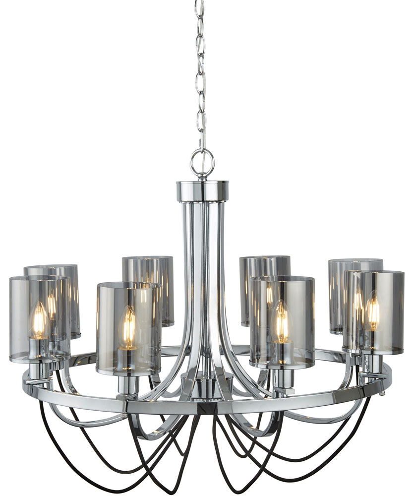 Catalina 8 Light Chandelier Polished Chrome Smoked Glass Shades