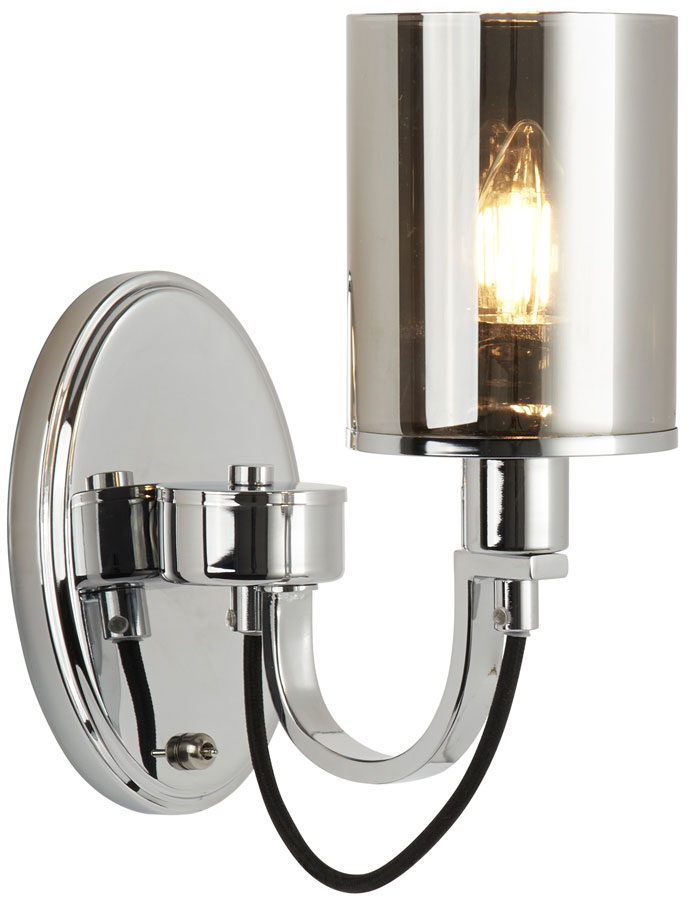 Catalina Single Switched Wall Light Polished Chrome Smoked Glass