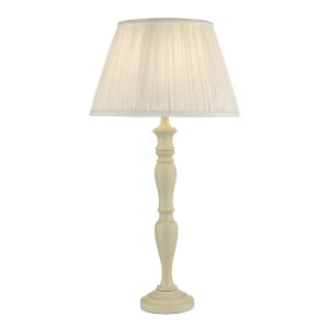 Dar Caycee 1 light wooden table lamp in cream with ivory shade on white background