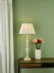 Dar Caycee 1 Light Wooden Table Lamp Green Ivory Shade