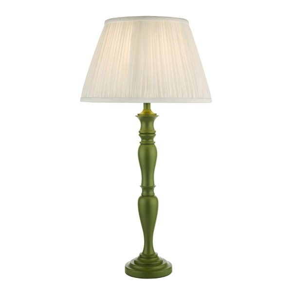 Dar Caycee 1 Light Wooden Table Lamp Green Ivory Shade
