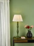 Dar Caycee 1 Light Wooden Table Lamp Green Ivory Shade