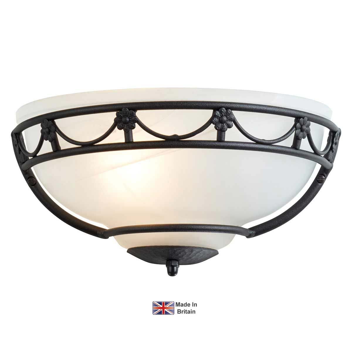 Elstead Carisbrooke Wall Washer Uplighter Gothic Black Alabaster Glass