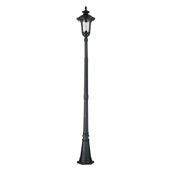 Elstead Chicago 1 light traditional lamp post in textured black, main image on white background.