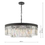 Dar Celeus 8 Light Crystal Chandelier Anthracite 80cm Dia