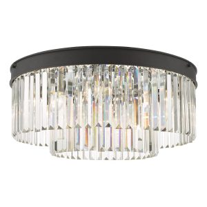 Dar Celeus 6 light flush crystal chandelier in anthracite on white background