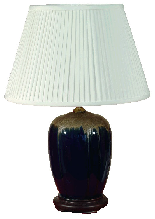 Deep Blue & Gold Ceramic Table Lamp With Pleated Lampshade