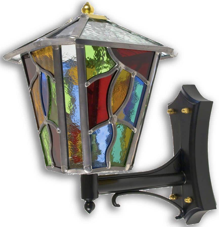 Chepstow Multi Coloured Leaded Glass Upward Outdoor Wall Lantern