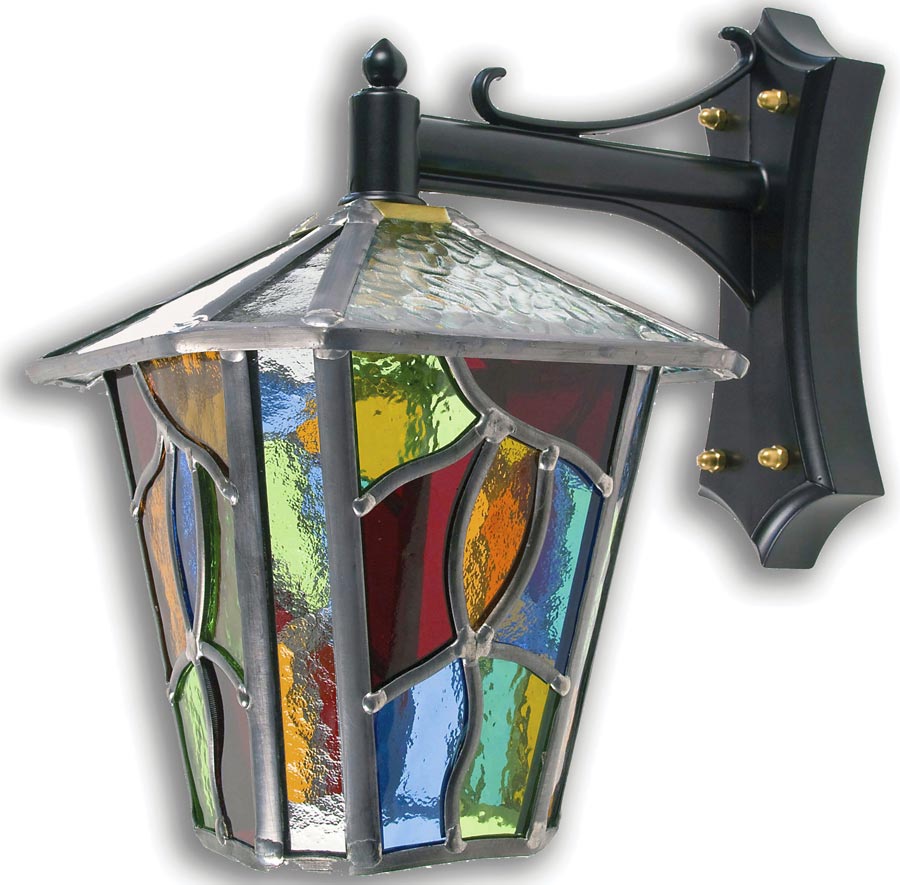 Chepstow Handmade Multi Coloured Leaded Glass Outdoor Wall Lantern