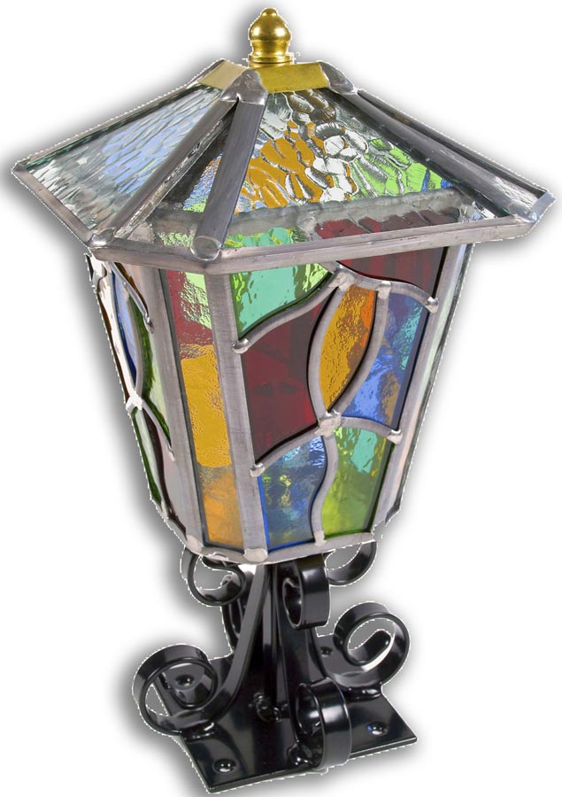 Chepstow Multi Coloured Leaded Glass Outdoor Post Top Lantern