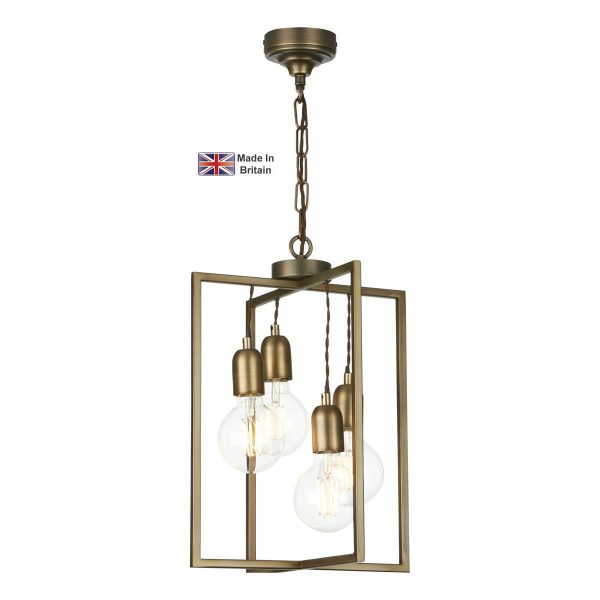 Chiswick Traditional 4 Light Ceiling Pendant Antique Brass