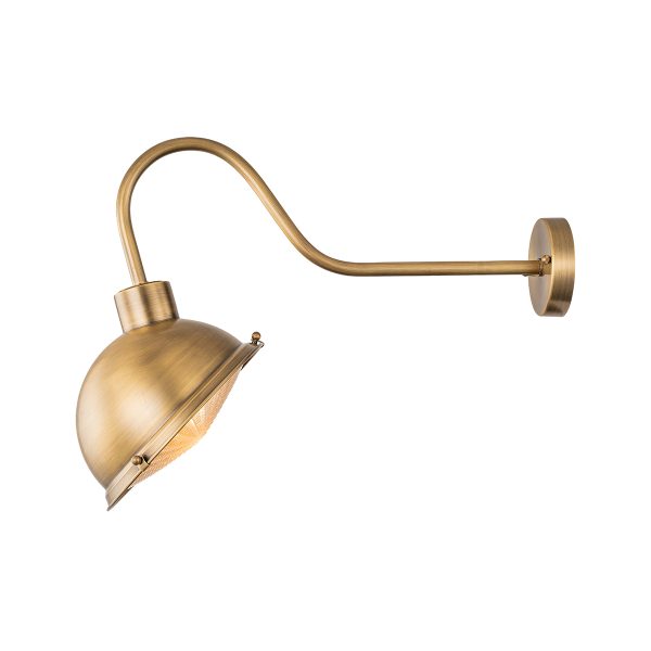 Elstead Chiswick traditional 1 light solid brass sign light on white background, lit.