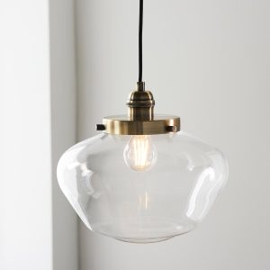 Timeless antique brass 1 light single pendant ceiling light with clear glass shade main image