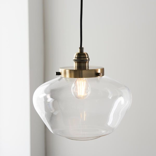 Timeless Antique Brass Single Pendant Ceiling Light Clear Glass Shade