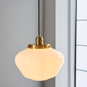 Timeless natural brass 1 light single pendant ceiling light with opal glass shade main image