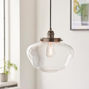 Timeless polished nickel 1 light single pendant ceiling light with clear glass shade main image