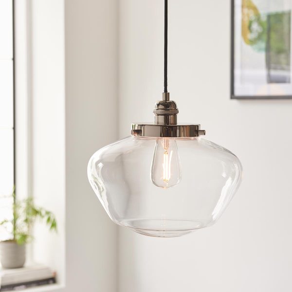 Timeless Polished Nickel Single Pendant Ceiling Light Clear Glass Shade
