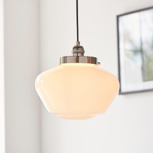 Timeless polished nickel 1 light single pendant ceiling light with opal glass shade main image