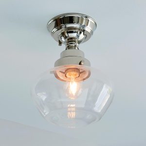 Timeless polished nickel 1 light semi flush low ceiling light with clear glass shade main image
