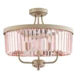 Classic 3 Light Rose Pink Cut Glass Semi Flush Ceiling Light Champagne
