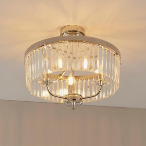 Classic 3 light cut glass semi flush low ceiling light in polished nickel main image