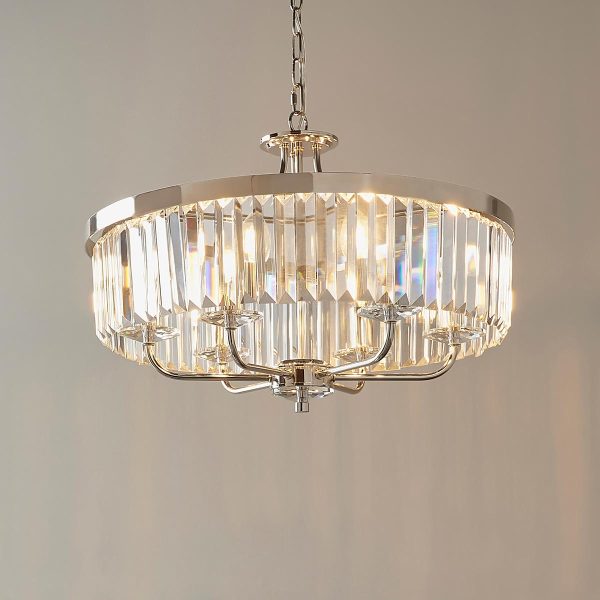 Classic Round 6 Light Sophisticated Cut Glass Chandelier Polished Nickel