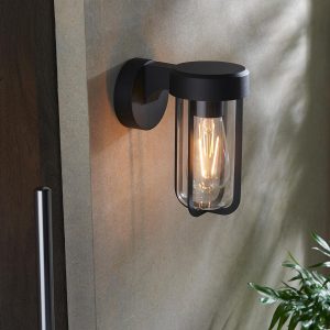 Modern 1 light cast aluminium outdoor wall lantern in matt black main image