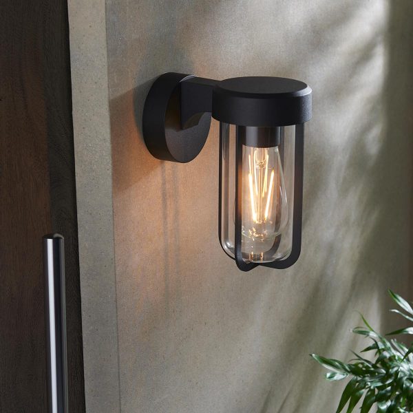 Modern 1 light cast aluminium outdoor wall lantern in matt black main image