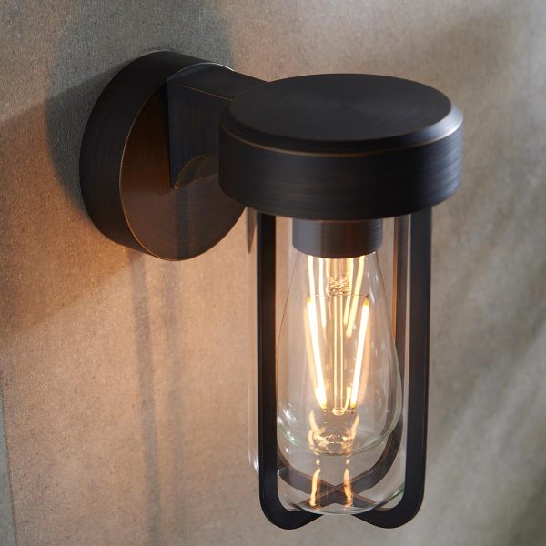 Modern 1 light cast aluminium outdoor wall lantern in brushed bronze main image