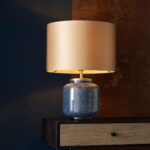 Cobalt Mottled Glass 1 Light Table Lamp Antique Brass Gold Shade