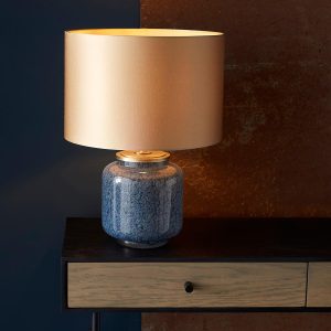 Mottled cobalt glass 1 light table lamp with gold shade main image