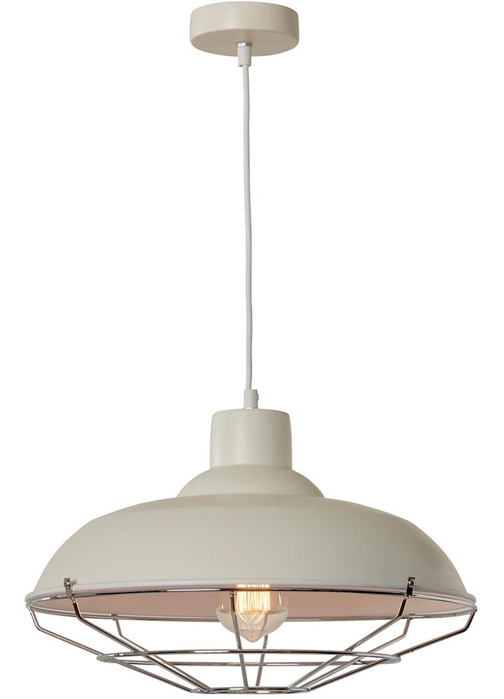 Cobden 1 Light Industrial Pendant Ceiling Light Cream Chrome Cage