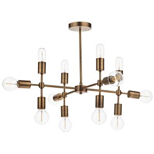 Code 12 light industrial ceiling pendant in old gold on white background