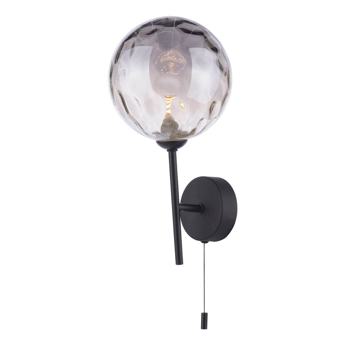 Dar Cohen Single Switched Wall Light Black Smoked Dimpled Glass