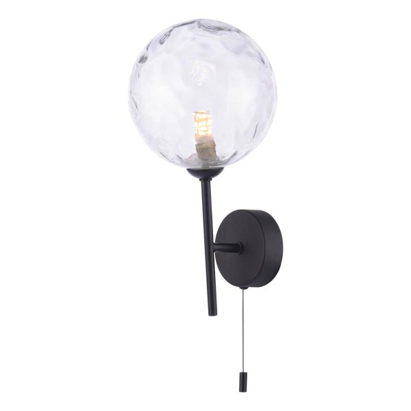 Dar Cohen Single Switched Wall Light Black Clear Dimpled Glass