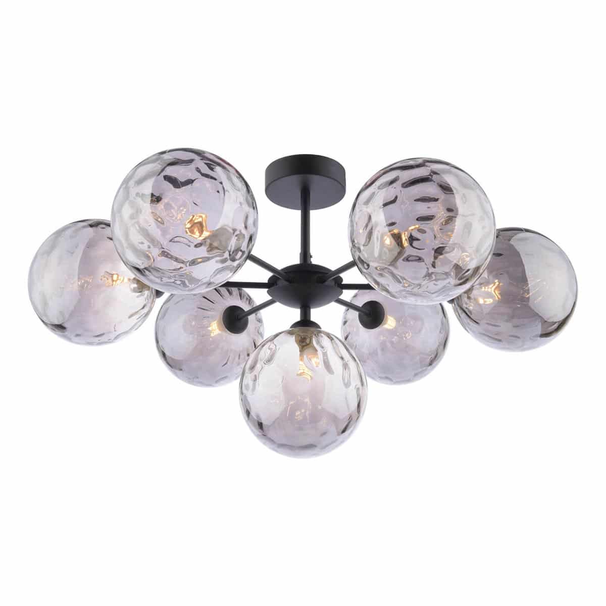 Dar Cohen 7 Arm Low Ceiling Light Black Smoked Dimpled Glass