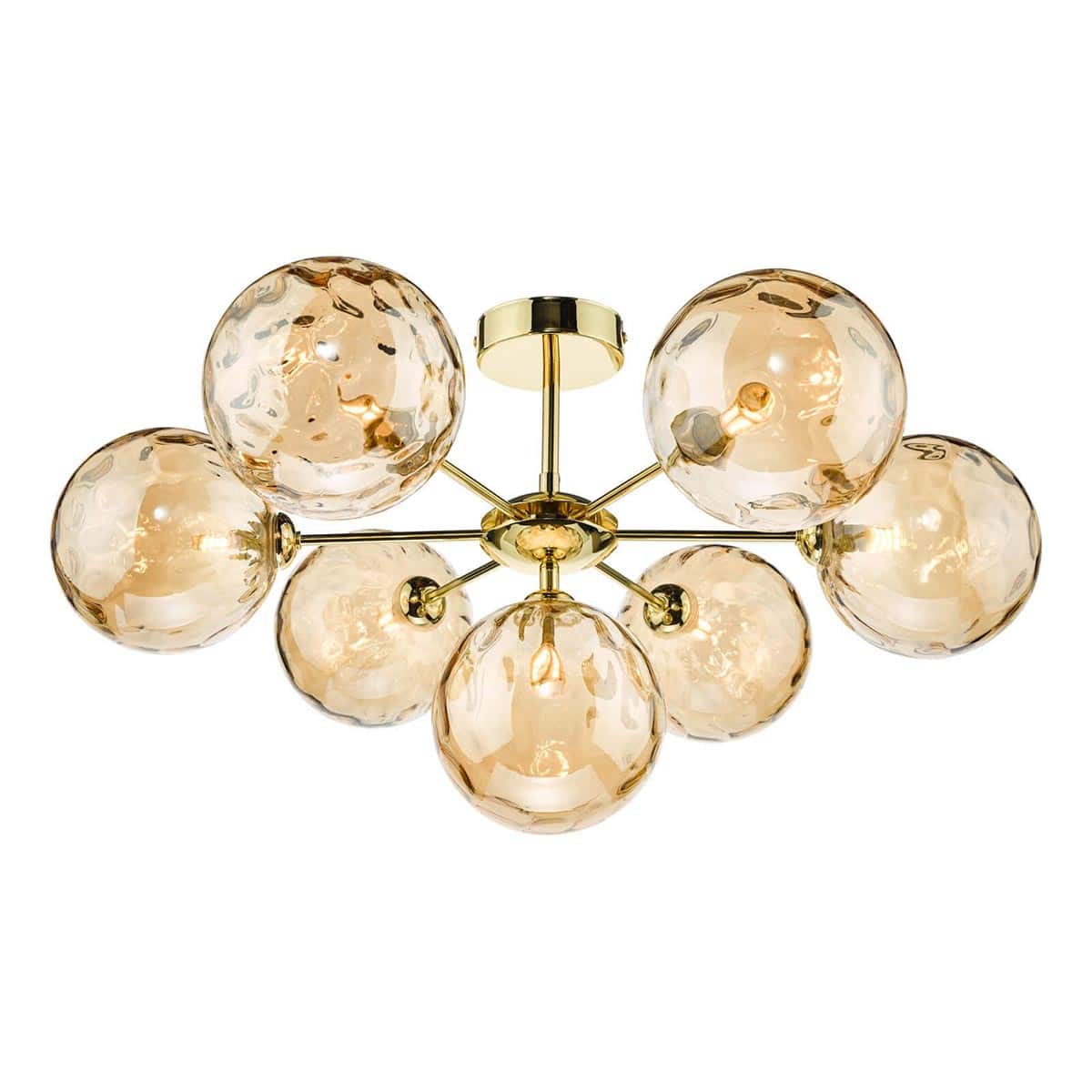 Dar Cohen 7 Arm Low Ceiling Light Gold Dimpled Champagne Glass