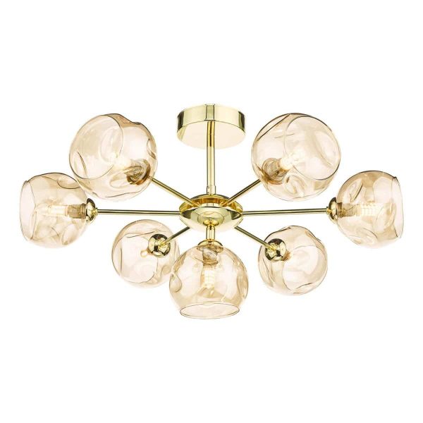Dar Cohen 7 Arm Low Ceiling Light Gold Champagne Glass