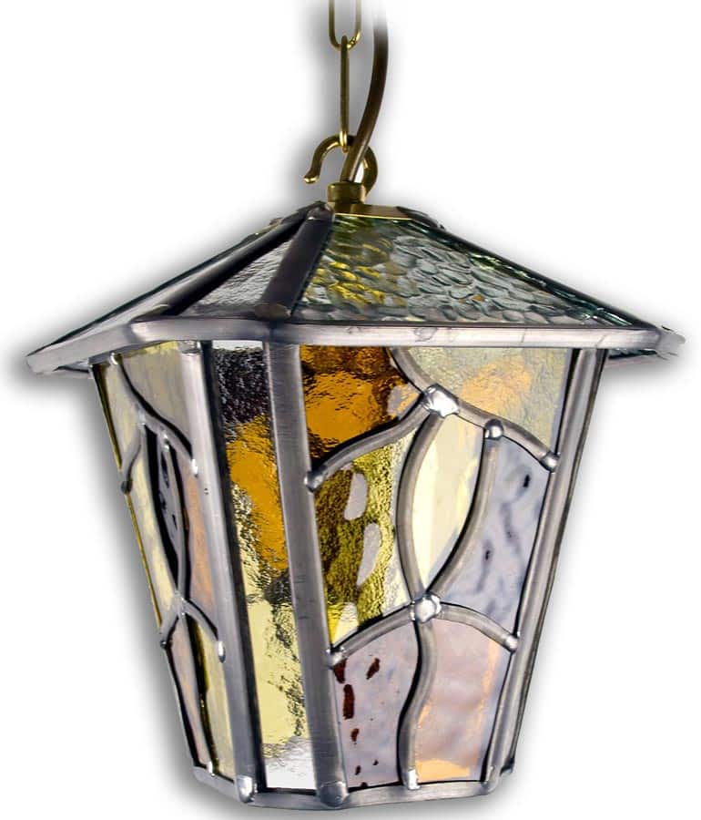 Coniston Amber Leaded Glass Hanging Outdoor Porch Lantern