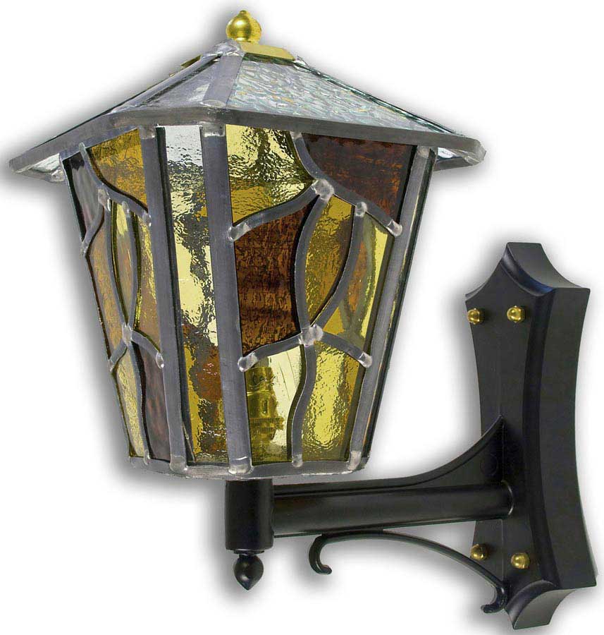 Coniston Handmade Amber Leaded Glass Upward Outdoor Wall Lantern