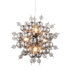 Contemporary 9 light starburst pendant with mirror smoked glass globes in black chrome main image