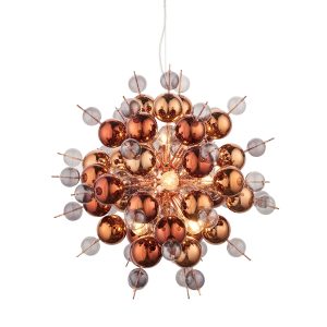 Contemporary 9 light starburst pendant with mirror copper glass globes in polished copper main image