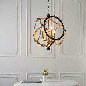 Contemporary matt gold and matt black 4 light pendant chandelier main image